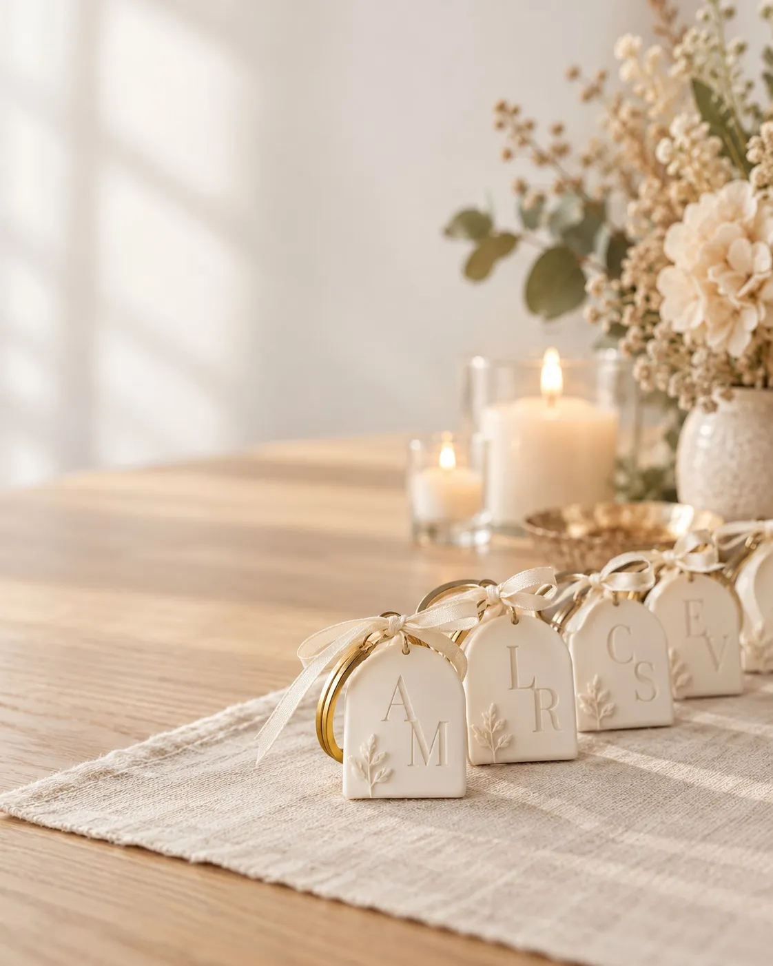 Productos personalizados por Fenia sobre fondo beige